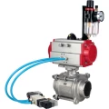 Кран шаровой DN.ru BV3232P(3pc)-FP-W-ISO-H WDVF Ду32 Ру63 полнопроходной, трехсоставной, корпус - нержавеющая сталь 316, уплотнение - PTFE, под приварку, с пневмоприводом PA-SA-083, пневмораспределителем 4V320-08 220В, БПВ AFC2000