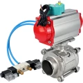 Кран шаровой DN.ru BV3232P(3pc)-FP-W-ISO-H WDVF Ду20 Ру63 полнопроходной, трехсоставной, корпус - нержавеющая сталь 316, уплотнение - PTFE, под приварку, с пневмоприводом PA-DA-052, пневмораспределителем 4V320-10 220В и магнитным переключателем ALS200D