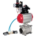 Кран шаровой DN.ru BV3232P(3pc)-FP-W-ISO-H WDVF Ду25 Ру63 полнопроходной, трехсоставной, корпус - нержавеющая сталь 316, уплотнение - PTFE, под приварку, с пневмоприводом PA-SA-083, пневмораспределителем 4V320-10 220В, БКВ APL-210N, БПВ AFC2000