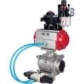 Кран шаровой DN.ru BV3232P(3pc)-FP-W-ISO-H WDVF Ду15 Ру63 полнопроходной, трехсоставной, корпус - нержавеющая сталь 316, уплотнение - PTFE, под приварку, с пневмоприводом PA-SA-065, пневмораспределителем 4V320-10 220В, БКВ APL-210N, БПВ AFC2000