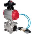 Кран шаровой DN.ru BV3232P(3pc)-FP-W-ISO-H WDVF Ду20 Ру63 полнопроходной, трехсоставной, корпус - нержавеющая сталь 316, уплотнение - PTFE, под приварку, с пневмоприводом PA-SA-065, пневмораспределителем 4V320-10 220В, БКВ APL-210N