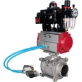 Кран шаровой DN.ru BV3232P(3pc)-FP-W-ISO-H WDVF Ду32 Ру63 полнопроходной, трехсоставной, корпус - нержавеющая сталь 316, уплотнение - PTFE, под приварку, с пневмоприводом PA-DA-052, пневмораспределителем 4V320-08 220В, БКВ APL-410N EX, БПВ AFC2000