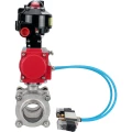 Кран шаровой DN.ru BV3232P(3pc)-FP-W-ISO-H WDVF Ду15 Ру63 полнопроходной, трехсоставной, корпус - нержавеющая сталь 316, уплотнение - PTFE, под приварку, с пневмоприводом PA-DA-052, пневмораспределителем 4V320-08 220В, БКВ APL-510N EX, БПВ AFC2000