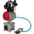 Кран шаровой DN.ru BV3232P(3pc)-FP-W-ISO-H WDVF Ду20 Ру63 полнопроходной, трехсоставной, корпус - нержавеющая сталь 316, уплотнение - PTFE, под приварку, с пневмоприводом PA-DA-052, пневмораспределителем 4V320-08 220В, БКВ APL-510N EX, БПВ AFC2000