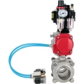 Кран шаровой DN.ru BV3232P(3pc)-FP-W-ISO-H WDVF Ду25 Ру63 полнопроходной, трехсоставной, корпус - нержавеющая сталь 316, уплотнение - PTFE, под приварку, с пневмоприводом PA-DA-052, пневмораспределителем 4V320-08 220В, БКВ APL-510N EX, БПВ AFC2000