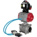 Кран шаровой DN.ru BV3232P(3pc)-FP-W-ISO-H WDVF Ду15 Ру63 полнопроходной, трехсоставной, корпус - нержавеющая сталь 316, уплотнение - PTFE, под приварку, с пневмоприводом PA-SA-065, пневмораспределителем 4V320-08 220В, БКВ APL-510N EX