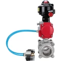 Кран шаровой DN.ru BV3232P(3pc)-FP-W-ISO-H WDVF Ду20 Ру63 полнопроходной, трехсоставной, корпус - нержавеющая сталь 316, уплотнение - PTFE, под приварку, с пневмоприводом PA-SA-065, пневмораспределителем 4V320-08 220В, БКВ APL-510N EX