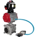 Кран шаровой DN.ru BV3232P(3pc)-FP-W-ISO-H WDVF Ду32 Ру63 полнопроходной, трехсоставной, корпус - нержавеющая сталь 316, уплотнение - PTFE, под приварку, с пневмоприводом PA-SA-083, пневмораспределителем 4V320-08 220В, БКВ APL-510N EX