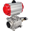 Кран шаровой DN.ru BV3232P(3pc)-FP-W-ISO-H WDVF Ду15 Ру63 полнопроходной, трехсоставной, корпус - нержавеющая сталь 316, уплотнение - PTFE, под приварку, с пневмоприводом PA-DA-052, пневмораспределителем 4V320-08 220В
