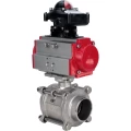 Кран шаровой DN.ru BV3232P(3pc)-FP-W-ISO-H WDVF Ду32 Ру63 полнопроходной, трехсоставной, корпус - нержавеющая сталь 316, уплотнение - PTFE, под приварку, с пневмоприводом PA-DA-052, БКВ APL-210N