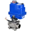 Кран шаровой DN.ru BV3232P(3pc)-FP-W-ISO-H WDVF Ду32 Ру63 полнопроходной, трехсоставной, корпус - нержавеющая сталь 316, уплотнение - PTFE, под приварку, с 1/4-оборотным электроприводом DN.ru QT-N-003EM-O1-220VAC-У1 blue
