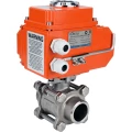 Кран шаровой DN.ru BV3232P(3pc)-FP-W-ISO-H WDVF Ду32 Ру63 полнопроходной, трехсоставной, корпус - нержавеющая сталь 316, уплотнение - PTFE, под приварку, с 1/4-оборотным электроприводом DN.ru QT-N-003EM-O1-24VDC-У1 HARK
