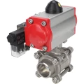 Кран шаровой DN.ru BV3232P(3pc)-FP-W-ISO-H Ду20 Ру63, полнопроходной под приварку, нержавеющая сталь SS316, уплотнение - PTFE, с пневмоприводом PA-DA-052 двойного действия, с пневмораспределителем 4M310-08 24В NAMUR