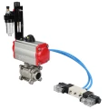 Кран шаровой DN.ru BV3232P(3pc)-FP-W-ISO-H Ду20 Ру63, полнопроходной под приварку, нержавеющая сталь SS316, уплотнение - PTFE, с пневмоприводом PA-DA-052 двойного действия, с пневмораспределителем 4V320-08 220В, с БПВ AFC2000