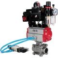 Кран шаровой DN.ru BV3232P(3pc)-FP-W-ISO-H Ду25 Ру63, полнопроходной под приварку, нержавеющая сталь SS316, уплотнение - PTFE, с пневмоприводом PA-DA-052 двойного действия, с пневмораспределителем 4V320-10 220В, с БКВ APL-410N EX, с БПВ AFC2000