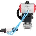 Кран шаровой DN.ru BV3232P(3pc)-FP-W-ISO-H Ду65 Ру25, полнопроходной под приварку, нержавеющая сталь SS316, уплотнение - PTFE, с пневмоприводом PA-DA-083 двойного действия, с пневмораспределителем 4V320-08 220В, с ручным дублером MON2-450-T28-ISO