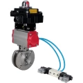 Кран шаровой DN.ru BV3232P-FP-Fb-ISO-H Ду25 Ру16, полнопроходной межфланцевый, нержавеющая сталь SS316, уплотнение - PTFE, с пневмоприводом PA-DA-052 двойного действия, с пневмораспределителем 4V320-10 220В, с БКВ APL-410N EX