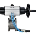 Кран шаровой DN.ru BV3232P-FP-Fb-ISO-H Ду100 Ру16, полнопроходной межфланцевый, нержавеющая сталь SS316, уплотнение - PTFE, с пневмоприводом PA-DA-105-1 двойного действия, с пневмораспределителем 4V320-08 220В
