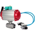 Кран шаровой DN.ru BV3232P(2pc)-FP-T-ISO-H Ду40 Ру63 полнопроходной, внутренняя резьба, корпус - нержавеющая сталь 316, уплотнение - PTFE, с пневмоприводом PA-DA-065, пневмораспределителем 4V320-10 220В и магнитным переключателем ALS200D