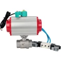 Кран шаровой DN.ru BV3232P(2pc)-FP-T-ISO-H Ду40 Ру63 полнопроходной, внутренняя резьба, корпус - нержавеющая сталь 316, уплотнение - PTFE, с пневмоприводом PA-DA-065, пневмораспределителем 4V320-10 220В и магнитным переключателем ALS200D