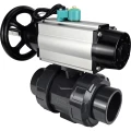Кран шаровой DN.ru BV4242E-FP-GRM-ISO Дн40 Ру10 полнопроходной, корпус - НПВХ, шар - НПВХ, уплотнение - EPDM, с пневмоприводом PA-DA-105-1 и магнитным переключателем ALS200D
