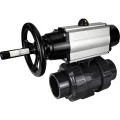 Кран шаровой DN.ru BV4242E-FP-GRM-ISO Дн25 Ру10 полнопроходной, корпус - НПВХ, шар - НПВХ, уплотнение - EPDM, с пневмоприводом PA-DA-105-1 двойного действия со штурвалом
