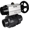 Кран шаровой DN.ru BV4242E-FP-GRM-ISO Дн65 Ру10 полнопроходной, корпус - НПВХ, шар - НПВХ, уплотнение - EPDM, с пневмоприводом PA-DA-105-1 двойного действия со штурвалом