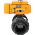 Кран шаровой DN.ru BV4242E-FP-GRM-ISO Дн65 Ру10 полнопроходной, корпус - НПВХ, шар - НПВХ, уплотнение - EPDM, с электроприводом DN.ru QT-N-005EM-A1-220VAC-У1 c датчиком обратной связи и входным управляющим сигналом 4-20мА