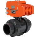 Кран шаровой DN.ru BV4242E-FP-GRM-ISO Дн50 Ру10 полнопроходной, клеевой с разборным муфтовым соединением, корпус - НПВХ, шар - НПВХ, уплотнение - EPDM, с электроприводом DN.ru QT-N-003EM-O1-220VAC-У1 HARK