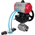 Кран шаровой DN.ru BV3232P(2pc)-FP-T-ISO-H Ду32 Ру63, внутренняя резьба, полнопроходной, нержавеющая сталь SS316, PTFE, с пневмоприводом PA-DA-052, пневмораспределителем 4V320-10 220В, ручным дублером MON1-250-T26-ISO