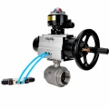 Кран шаровой DN.ru BV3232P(2pc)-FP-T-ISO-H Ду80 Ру40 полнопроходной двухходовой, нержавеющая сталь SS316, внутренняя резьба, уплотнение - PTFE, с пневмоприводом PA-DA-105-1 двойного действия, с пневмораспределителем 4V320-10 AC220V, с БКВ APL-510N EX