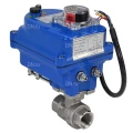 Кран шаровой DN.ru BV3232P(2pc)-FP-T-ISO-H Ду20 Ру63 полнопроходной двухходовой, нержавеющая сталь 316, внутренняя резьба, уплотнение - PTFE, с электроприводом четвертьоборотным QT-N-003EM-O1-24VDC-У1 blue