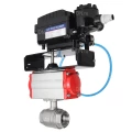 Кран шаровой DN.ru BV3232P(2pc)-FP-T-ISO-H Ду65 Ру40, полнопроходной внутренняя резьба, нержавеющая сталь SS316, уплотнение - PTFE, с пневмоприводом PA-DA-083 двойного действия и с электропневматическим поворотным позиционером YT-1000RSN с обратной связью