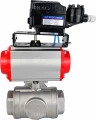Кран шаровой DN.ru BV3232P(4pc)-SP-3WL-T-ISO-H Ду20 Ру63 стандартнопроходной 3-ходовой, L-тип, нерж. сталь SS316, внутренняя резьба, PTFE, с пн.приводом DN.ru PA-DA-052 двойного действия и электропневматич. позиционером DN.ru YT-1000RSN без обратной связи