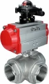Кран шаровой DN.ru BV3232P(4pc)-SP-3WL-T-ISO-H Ду25 Ру63 стандартнопроходной трехходовой L-тип, нерж. сталь SS316, внутренняя резьба, уплотнение - PTFE, с пневмоприводом PA-DA-52 и блоком концевых выключателей APL-210N