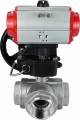 Кран шаровой DN.ru BV3232P(4pc)-SP-3WL-T-ISO-H Ду80 Ру40 стандартнопроходной трехходовой L-тип, нерж. сталь SS316, внутренняя резьба, уплотнение - PTFE, с пневмоприводом PA-DA-083 и ручным дублером MON2-450-T28-ISO