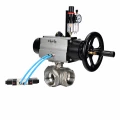 Кран шаровой DN.ru BV3232P(4pc)-SP-3WL-T-ISO-H WDVF Ду65 Ру40 стандартнопроходной, 3-ходовой L-тип, внутренняя резьба, нержавеющая сталь AISI 316, PTFE, с пневмоприводом PA-DA-105-1, пневмораспределителем 4V320-08 AC220V и БПВ AFC2000