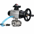 Кран шаровой DN.ru BV3232P(4pc)-SP-3WL-T-ISO-H WDVF Ду65 Ру40 стандартнопроходной, 3-ходовой L-тип, внутренняя резьба, нержавеющая сталь AISI 316, PTFE, с пневмоприводом PA-DA-105-1, пневмораспределителем 4V320-10 AC220V и БКВ APL-210N