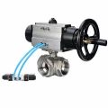 Кран шаровой DN.ru BV3232P(4pc)-SP-3WL-T-ISO-H WDVF Ду65 Ру40 стандартнопроходной, 3-ходовой L-тип, внутренняя резьба, корпус - нержавеющая сталь AISI 316, уплотнение - PTFE, с пневмоприводом PA-DA-105-1 и пневмораспределителем 4V320-08 AC220V