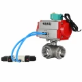 Кран шаровой DN.ru BV3232P(4pc)-SP-3WL-T-ISO-H WDVF Ду40 Ру63 стандартнопроходной, 3-ходовой L-тип, внутренняя резьба, нержавеющая сталь AISI 316, с пневмоприводом PA-DA-083, пневмораспределителем 4V320-08 AC220V и магнитным переключателем ALS200D
