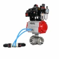 Кран шаровой DN.ru BV3232P(4pc)-SP-3WL-T-ISO-H WDVF Ду65 Ру40 стандартнопроходной, 3-ходовой L-тип, внутренняя резьба, нержавеющая сталь AISI 316, PTFE, с пневмоприводом PA-SA-140, пневмораспределителем 4V320-08 AC220V, БКВ APL-410N EX и БПВ AFC2000