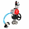 Кран шаровой DN.ru BV3232P(4pc)-SP-3WL-T-ISO-H WDVF Ду40 Ру63 стандартнопроходной, 3-ходовой L-тип, внутренняя резьба, с пневмоприводом PA-DA-083, пневмораспределителем 4V320-10 AC220V, БПВ AFC2000 и ручным дублером MON1-250-T26-ISO