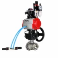 Кран шаровой DN.ru BV3232P(4pc)-SP-3WL-T-ISO-H WDVF Ду32 Ру63 стандартнопроходной, 3-ходовой L-тип, внутренняя резьба, с пневмоприводом PA-DA-083, пневмораспределителем 4V320-08 AC220V, БКВ APL-210N, БПВ AFC2000 и ручным дублером MON1-250-T26-ISO