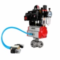 Кран шаровой DN.ru BV3232P(4pc)-SP-3WT-T-ISO-H WDVF Ду25 Ру63 стандартнопроходной, 3-ходовой Т-тип, внутренняя резьба, нержавеющая сталь AISI 316, PTFE, с пневмоприводом PA-DA-065, пневмораспределителем 4V320-08 AC220V, БКВ APL-410N EX и БПВ AFC2000
