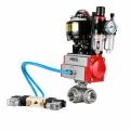 Кран шаровой DN.ru BV3232P(4pc)-SP-3WT-T-ISO-H WDVF Ду25 Ру63 стандартнопроходной, 3-ходовой Т-тип, внутренняя резьба, нержавеющая сталь AISI 316, PTFE, с пневмоприводом PA-DA-065, пневмораспределителем 4V320-10 AC220V, БКВ APL-510N EX и БПВ AFC2000