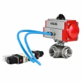 Кран шаровой DN.ru BV3232P(4pc)-SP-3WT-T-ISO-H WDVF Ду25 Ру63 стандартнопроходной, 3-ходовой Т-тип, внутренняя резьба, корпус - нержавеющая сталь AISI 316, уплотнение - PTFE, с пневмоприводом PA-DA-065 и пневмораспределителем 4V320-08 AC220V