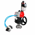 Кран шаровой DN.ru BV3232P(4pc)-SP-3WT-T-ISO-H WDVF Ду25 Ру63 стандартнопроходной, 3-ходовой Т-тип, внутренняя резьба, с пневмоприводом PA-DA-065, пневмораспределителем 4V320-08 AC220V, БПВ AFC2000 и ручным дублером MON1-250-T26-ISO