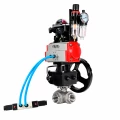 Кран шаровой DN.ru BV3232P(4pc)-SP-3WT-T-ISO-H WDVF Ду25 Ру63 стандартнопроходной, 3-ходовой Т-тип, внутренняя резьба, с пневмоприводом PA-DA-065, пневмораспределителем 4V320-08 AC220V, БКВ APL-210N, БПВ AFC2000 и ручным дублером MON1-250-T26-ISO