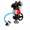 Кран шаровой DN.ru BV3232P(4pc)-SP-3WT-T-ISO-H WDVF Ду25 Ру63 стандартнопроходной, 3-ходовой Т-тип, внутренняя резьба, с пневмоприводом PA-DA-065, пневмораспределителем 4V320-10 AC220V, БКВ APL-410N EX, БПВ AFC2000 и ручным дублером MON1-250-T26-ISO