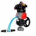 Кран шаровой DN.ru BV3232P(4pc)-SP-3WT-T-ISO-H WDVF Ду25 Ру63 стандартнопроходной, 3-ходовой Т-тип, внутренняя резьба, с пневмоприводом PA-DA-065, пневмораспределителем 4V320-08 AC220V, БКВ APL-410N EX и ручным дублером MON1-250-T26-ISO